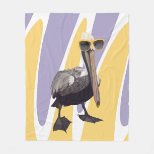 Fun Summer Vibes Pelican Bird Fleece Blanket
