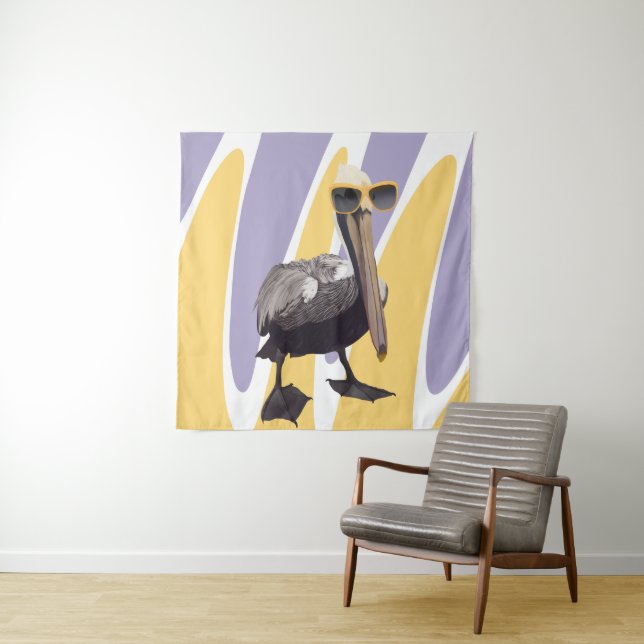 Fun Summer Vibes Pelican Bird Tapestry (In Situ)