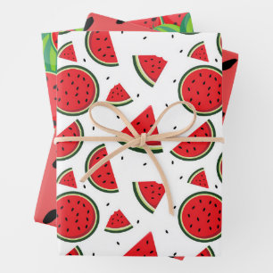 Fun Summer Watercolor Watermelon Fruit Red Green  Wrapping Paper Sheet