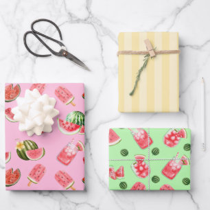 Fun Summer Watermelon Drinks and Popsicles  Wrapping Paper Sheet