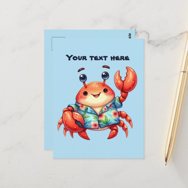 Fun Summertime customisable beach crab Postcard (Front/Back In Situ)