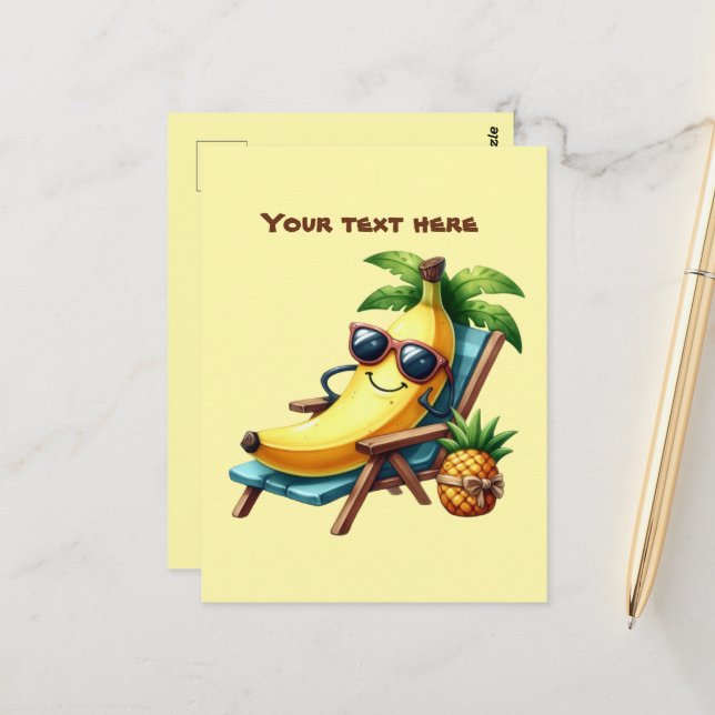 Fun Summertime customisable beach sloth banana Postcard (Front/Back In Situ)