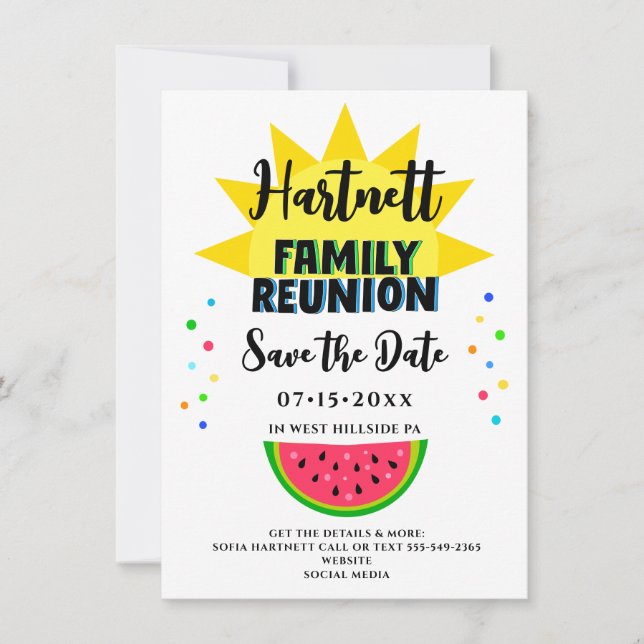 Fun & Sun Family Reunion Flat Save The Date Card (Front)