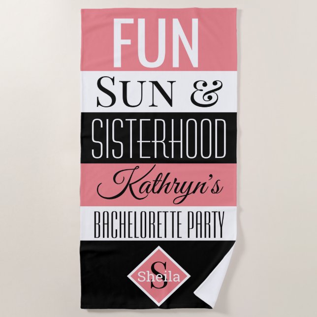 Fun, Sun & Sisterhood Personalised Beach Towel (Front)