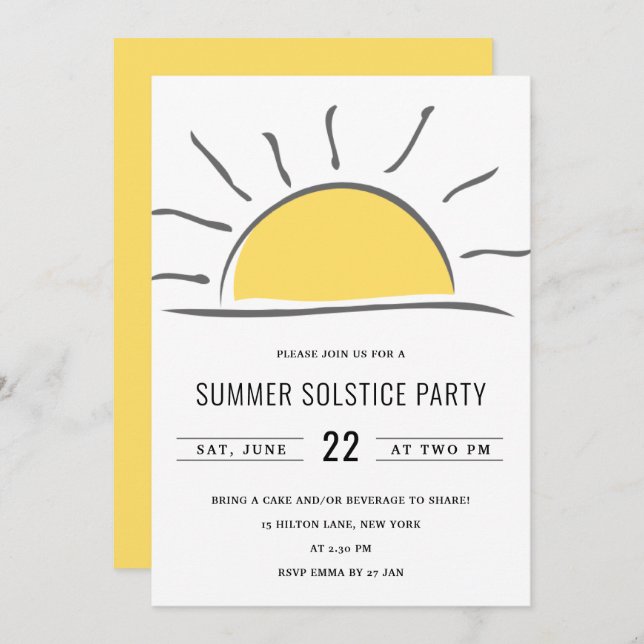 Fun Sun Summer Solstice Party Invite (Front/Back)