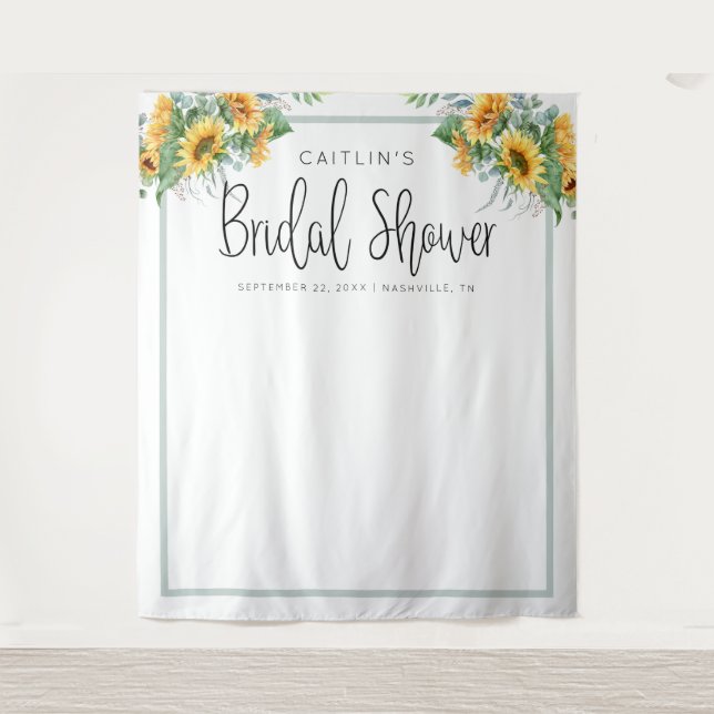Fun Sunflower Bridal Shower Photo Booth Backdrop Tapestry (Front)