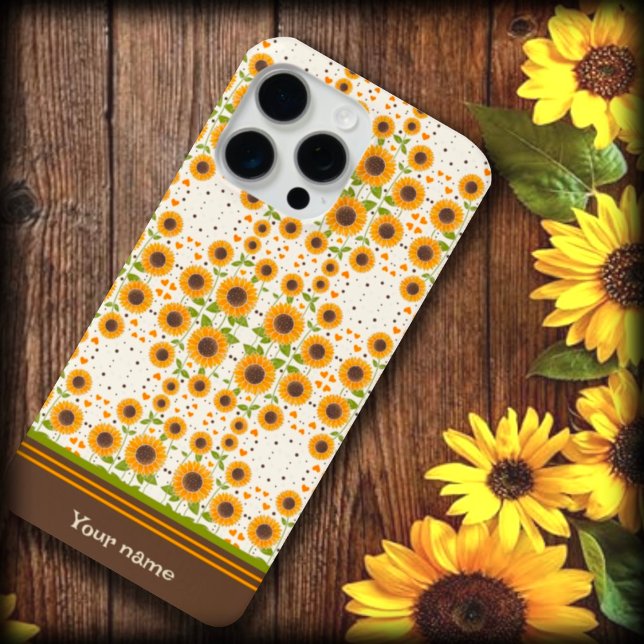 Fun Sunflower Yellow Unique Pattern Custom Name iPhone Case (Creator Uploaded)
