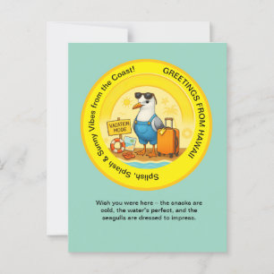 fun sunny destination seagull beach greeting  postcard