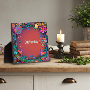 Fun Sunshine Floral Heart Whimsical Personalised  Plaque