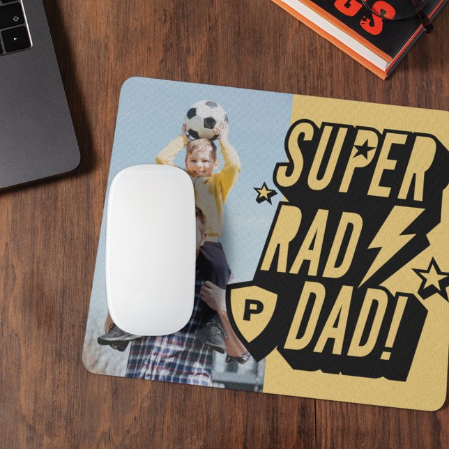 Fun Super Rad Dad Superhero Comic Monogram & Photo Mouse Pad (Creator Uploaded)