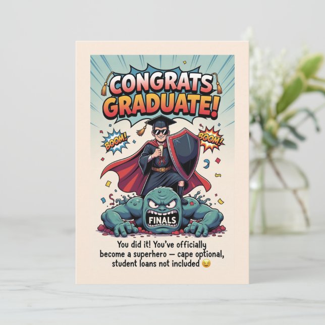 Fun Superhero‑Inspired Graduate Design Holiday Card (Standing Front)