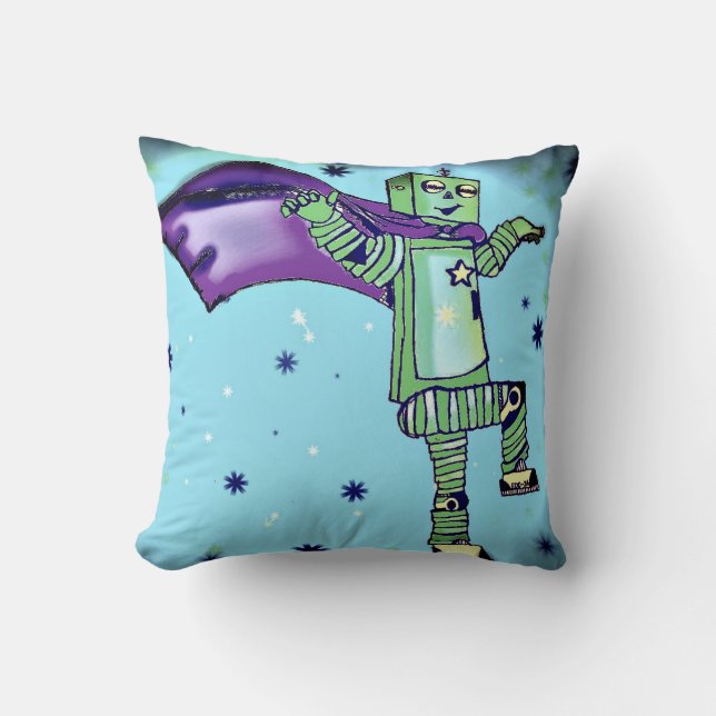 Fun Superhero Robot Throw Pillow (Front)