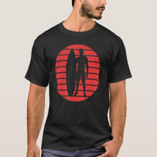 Fun Surfer With Board Silhouette On A Red Sunset B T-Shirt