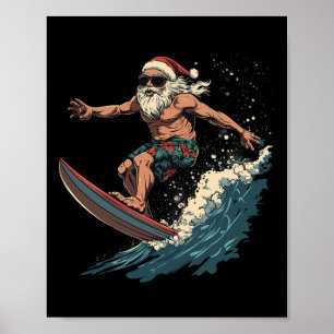 Fun Surfing Santa Hawaii Christmas Waves Surf Love Poster