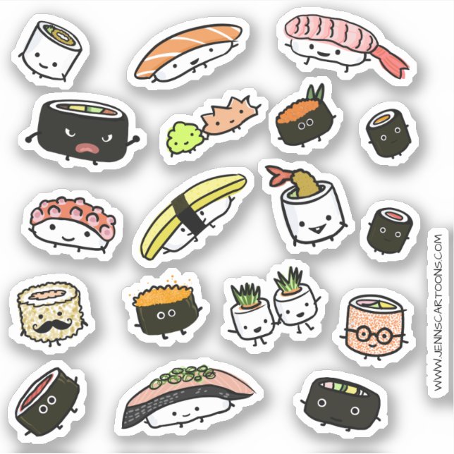Fun Sushi and Sashimi Characters Vinyl Sticker Set (Front)
