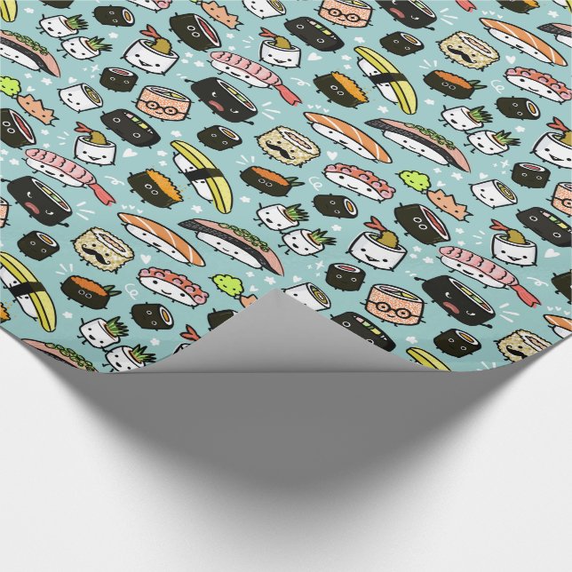 Fun Sushi Characters Patterned Kawaii Cute Wrapping Paper (Corner)