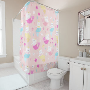 Fun Sweet Pink mermaid cats Shower Curtain