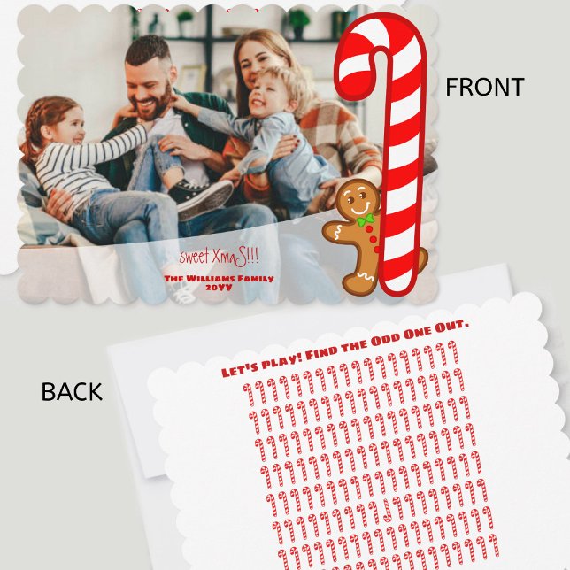 Fun sweet XmaS Gingerbread-Candy Cane-Odd One Out Holiday Card (Have fun with this special design!)