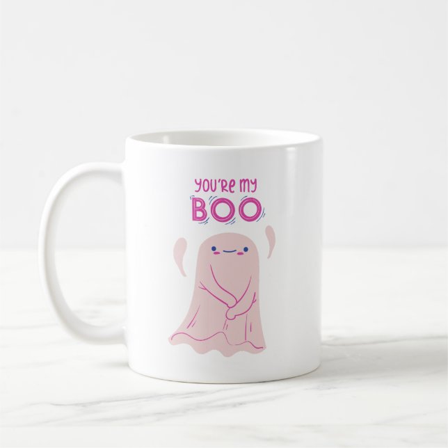 Fun Sweetness Adorable Pink Ghost Affection Coffee Mug (Left)