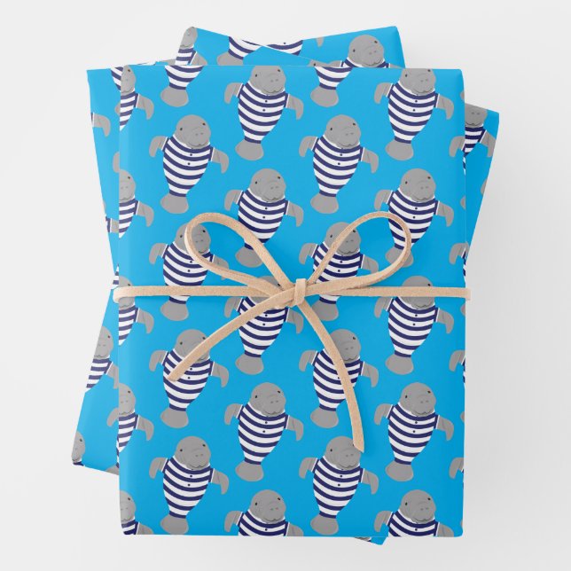 Fun Swimsuit Manatee Animal Wrapping Paper Sheet (In situ)