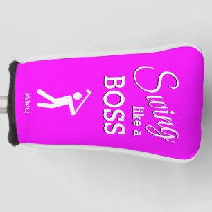 Fun SWING LIKE A BOSS Pink Monogram PUTTER Golf Head Cover
