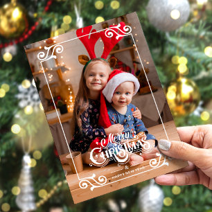 Fun Swirly Christmas Border Merry Christmas Photo Holiday Card