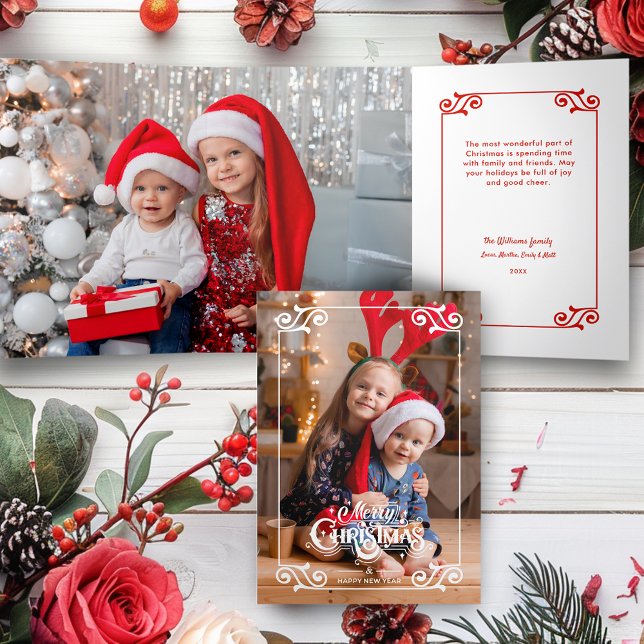 Fun Swirly Christmas Border Merry Christmas Photo Tri-Fold Card (Creator Uploaded)