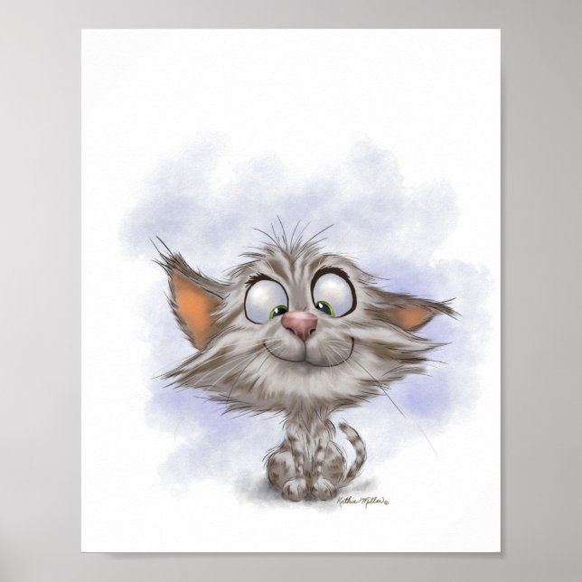 Fun Tabby Kitten Cartoon Poster (Front)