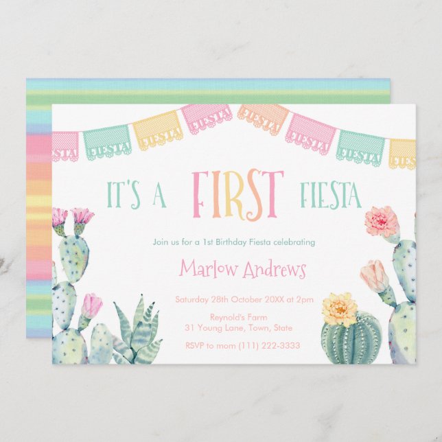 Fun Taco bout A First Fiesta 1st Birthday Party Invitation (Front/Back)
