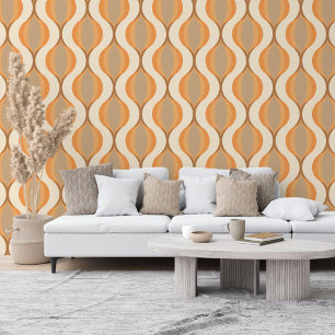 Fun Tan Brown Burnt Orange Ivory Ogee Wave Pattern Wallpaper