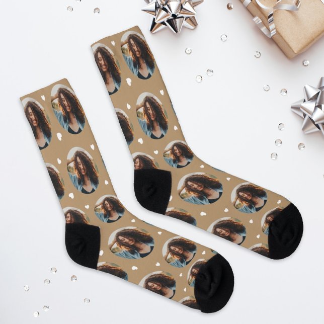 Fun Tan Custom Girlfriend Photo Heart Socks (Creator Uploaded)