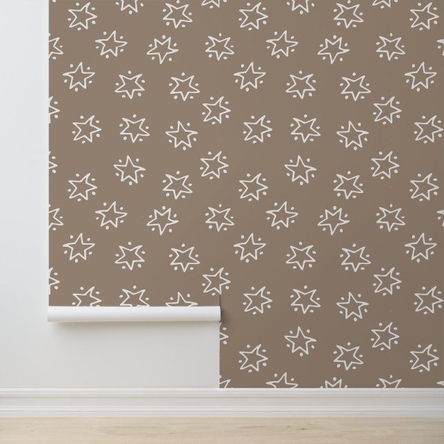 Fun Tan & White Abstract Star with Dots Pattern Wallpaper (Application)