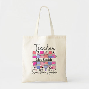 Fun Teacher On The Loose Pink Purple Pencils Tote Bag