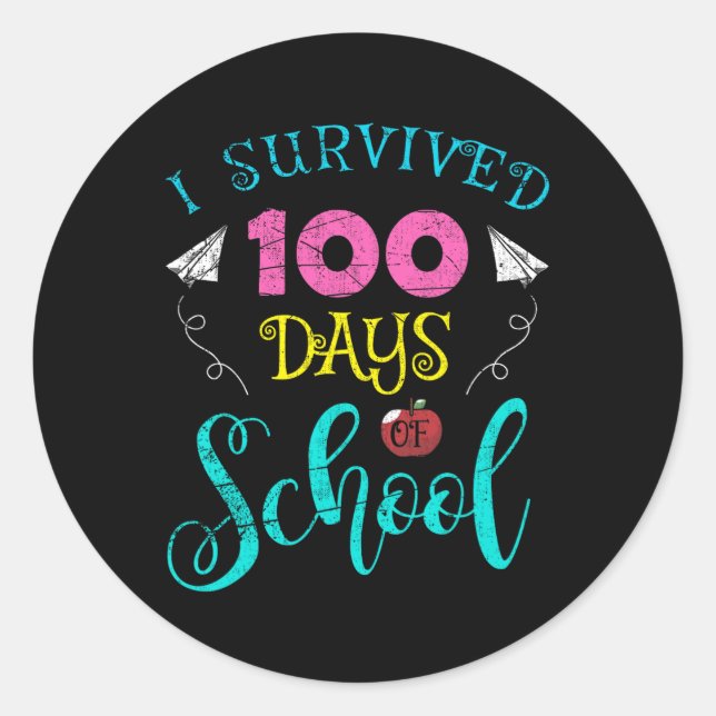 Fun Teacher Student Kids I Survived 100 Days Of Sc Classic Round Sticker (Front)