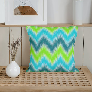 Fun Teal Blue Lime Green Aqua Turquoise Zigzag Art Cushion