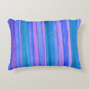 Fun Teal, Blue, Violet Painted Stripes Decorative Cushion