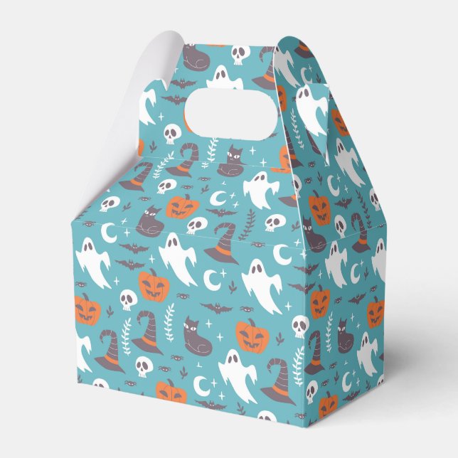 Fun Teal Doodle Halloween Pattern Favour Box (Front Side)