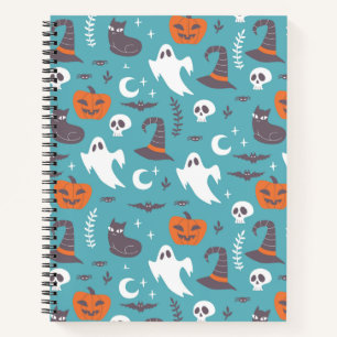 Fun Teal Doodle Halloween Pattern Notebook