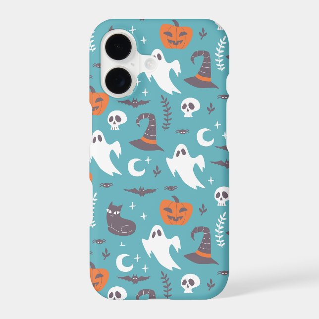 Fun Teal Doodle Halloween Pattern Samsung Galaxy S21 Case (Back)