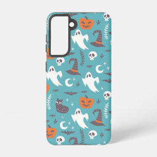 Fun Teal Doodle Halloween Pattern Samsung Galaxy Case