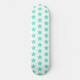 Fun Teal Green Stars Pattern Skateboard