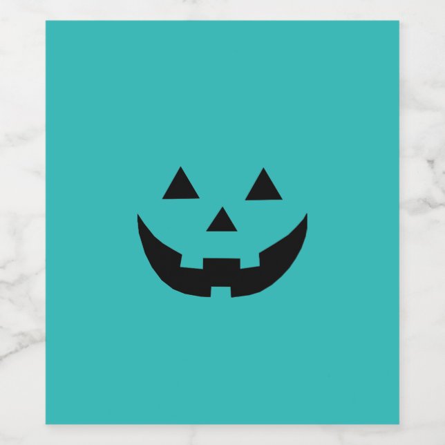 Fun teal Jack o lantern pumpkin face Halloween Wine Label (Single Label)
