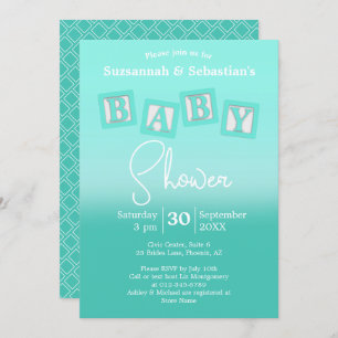 Fun Teal Ombre BABY Blocks Shower Invitation