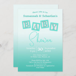 Fun Teal Ombre BABY Blocks Shower Invitation