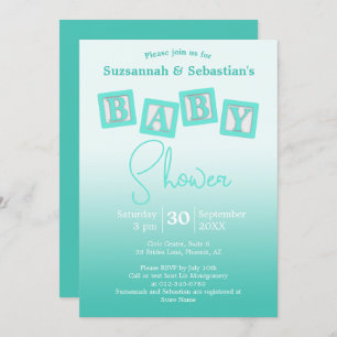 Fun Teal Ombre BABY Blocks Shower Invitation