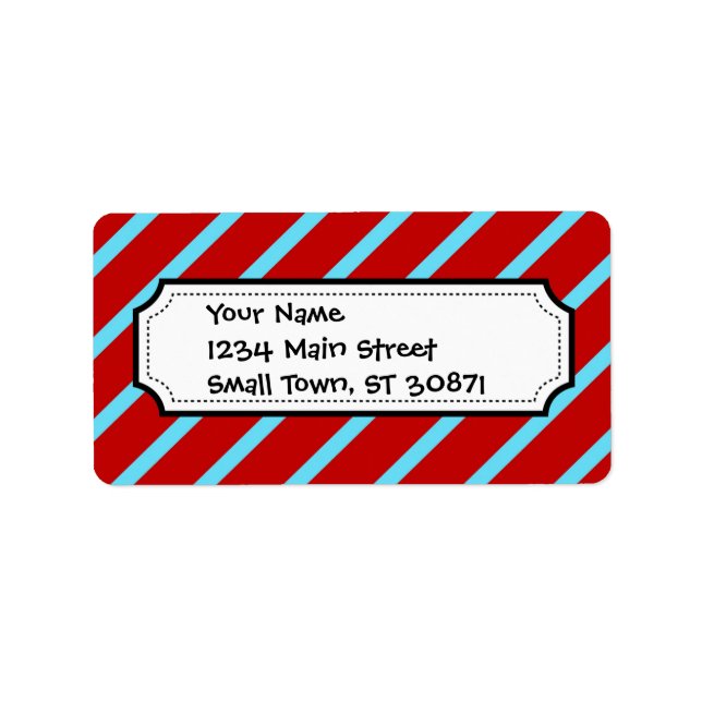 Fun Teal Turquoise Red Diagonal Stripes Gifts Label (Front)