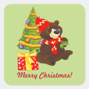 Fun Teddy Bear Design Custom Christmas Stickers