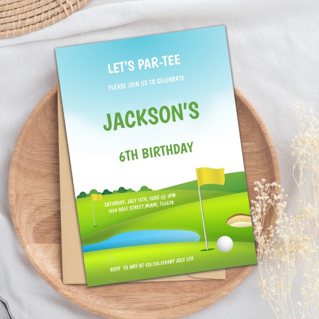 Fun Tee Time Party for Kids Invitation (6th Birthday Golf Invitations)