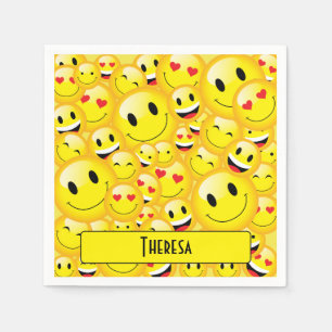 Fun Teenager Yellow Smiling Faces Emoji Party Napkin