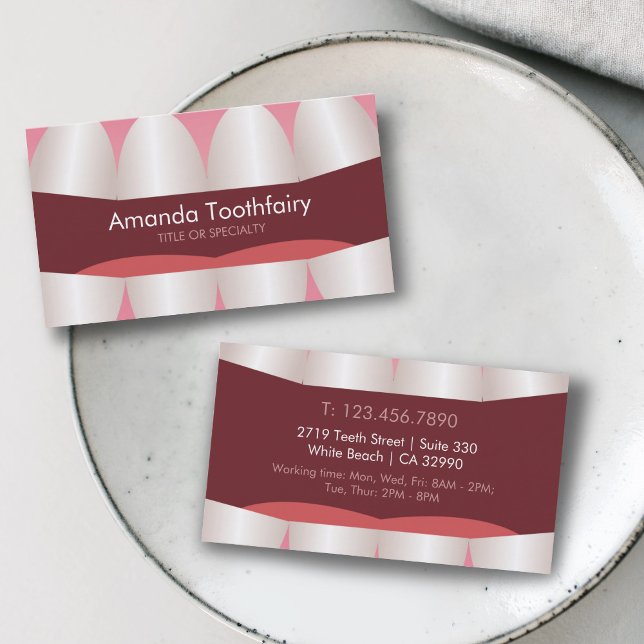 Fun Teeth Open Mouth Modern Dentist Business Card (Creator Uploaded)